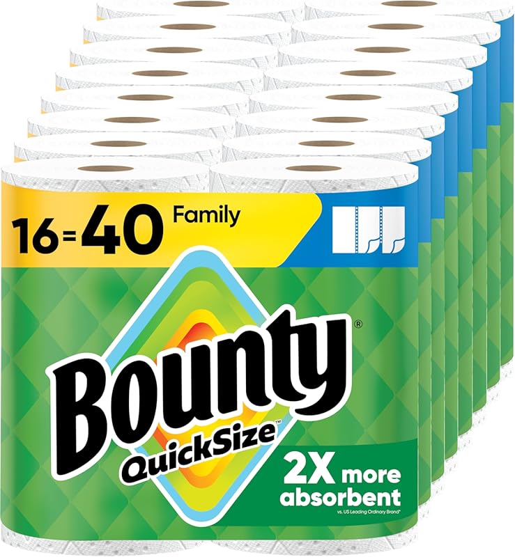 Bounty Quick Size Paper Towels, 16 Family Rolls, Highly Absorbent and 