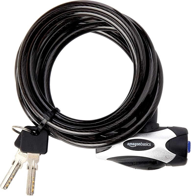 Amazon Basics Weather-Resistant Bike Cable Lock – 70 in. 8mm Black Sec