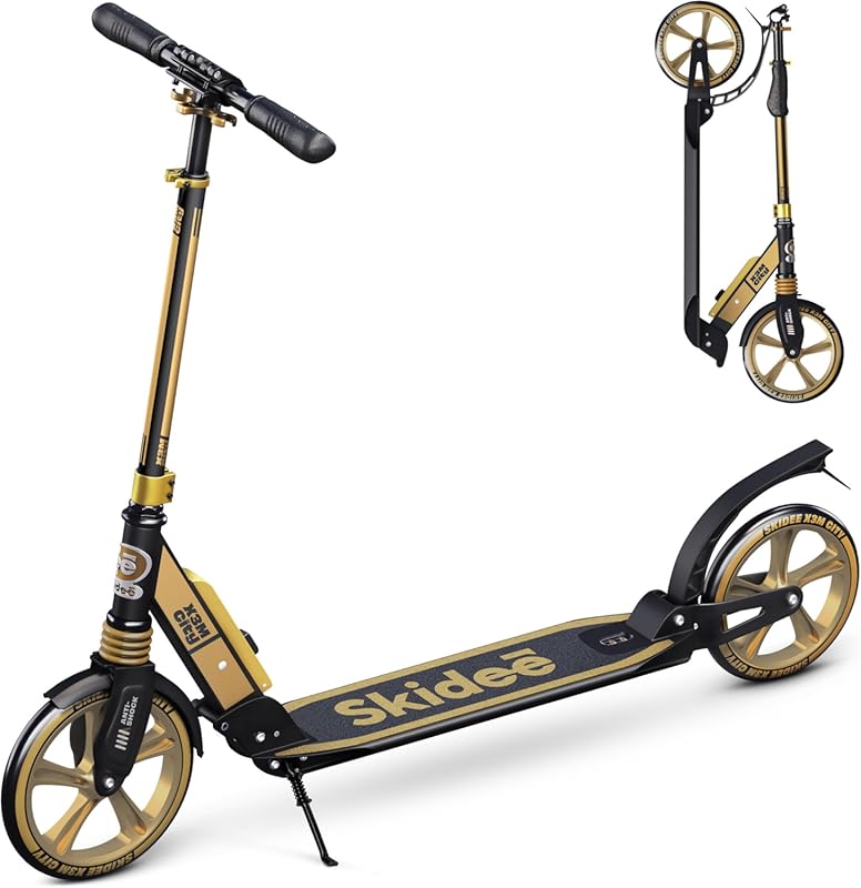 Skidee Adult & Teen Folding Scooter with Adjustable Height, Large Whee