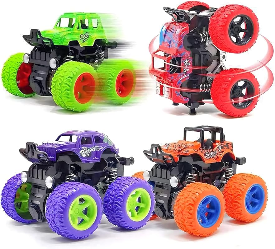 4-Pack Monster Trucks – Friction Powered Push & Go Vehicles for Boys 3