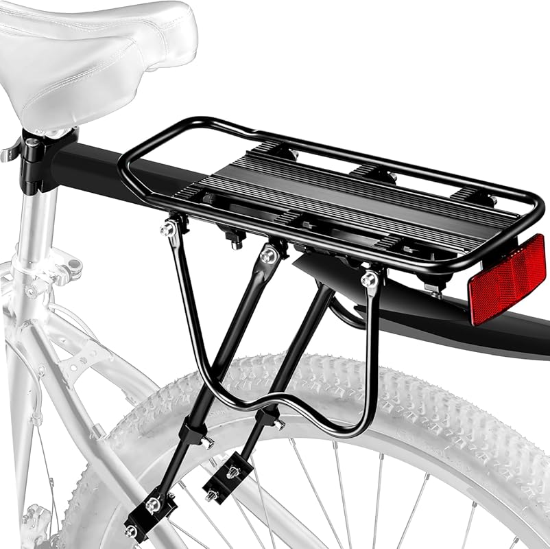 Universal Quick Release Bike Rear Rack with Fender, Reflective Strip &