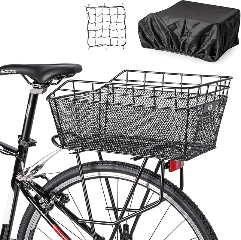 Large Capacity Rear Bike Basket with Cargo Net & Waterproof Cover, No 