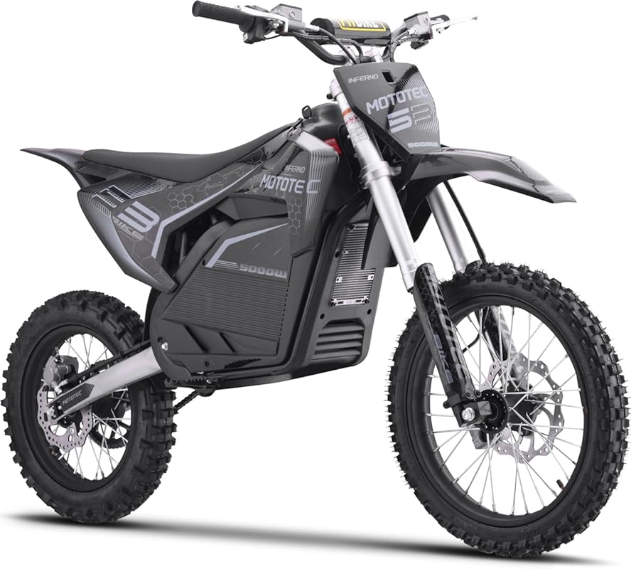 MotoTec 72V Pro 5000W Electric Dirt Bike in Grey with High-Power Lithi