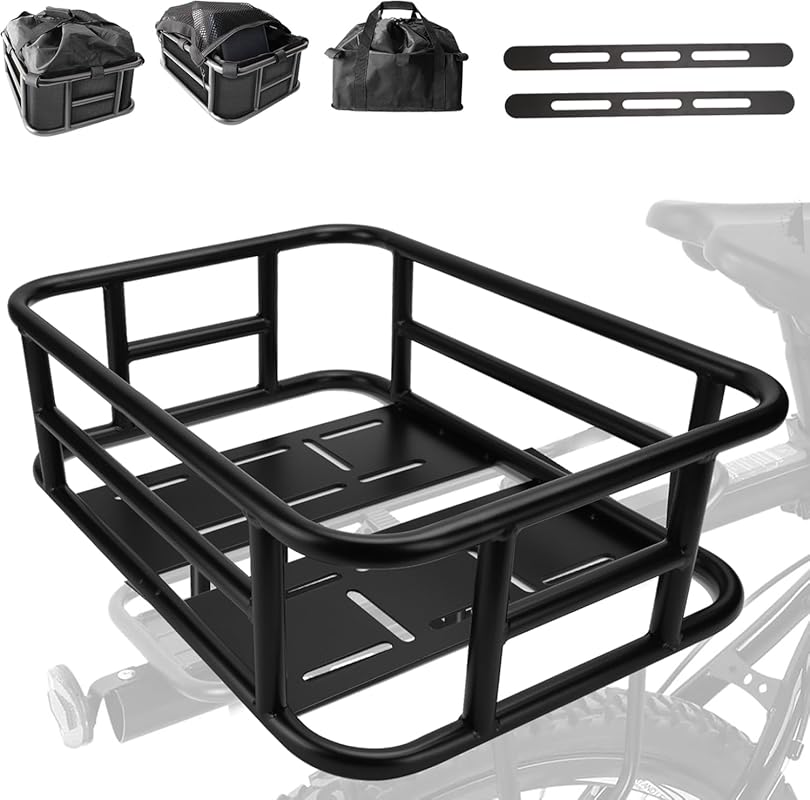 Large Waterproof Rear Bike Basket with Liner, Cargo Net & Heavy Duty F