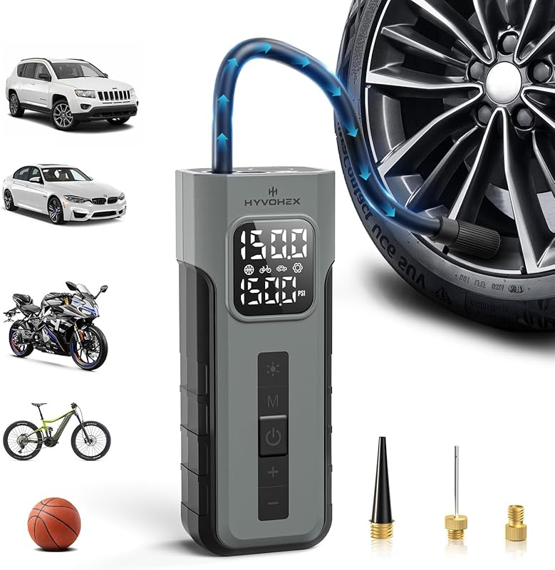 Portable Cordless Tire Inflator with Digital Gauge, LED Light & 150 PS