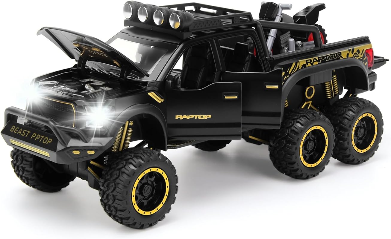 Metal Diecast Pickup Truck with Sound & Light – Pull Back Toy for Boys