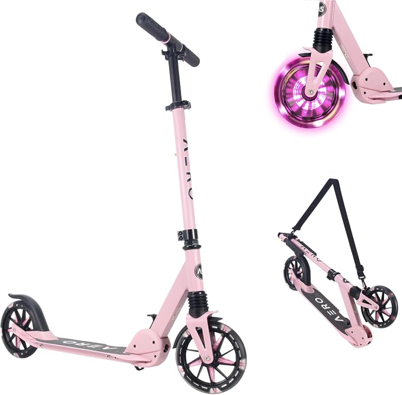 AERO MOBILITY Foldable Kick Scooter with Light-Up Wheels & Hand Brake 