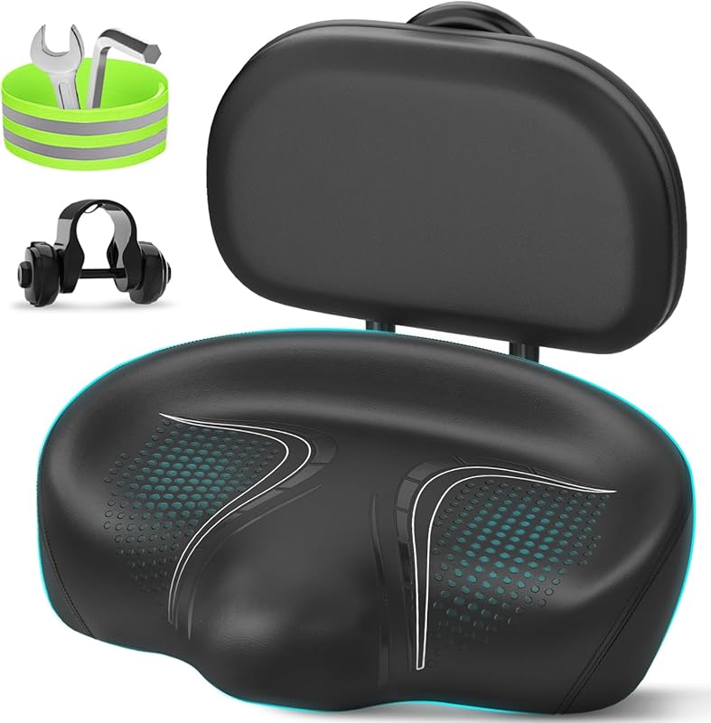 BLUEWIND Oversized Noseless Bike Seat with Backrest, Wide Saddle for E