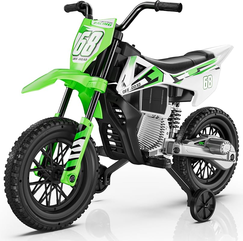 12V Kids Ride-On Motorcycle with Training Wheels, Bluetooth Music, and Self-Control Throttle Grip
